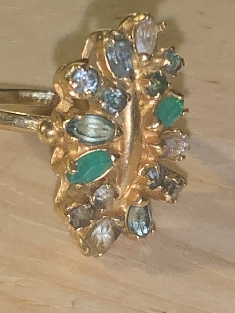 18k antique Gold Ring with Green and Blue Gem Accents